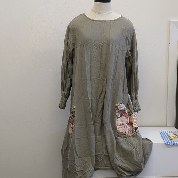 Misslook high low long sleeve dress with floral pockets lagenlook size medium - Picture 2 of 7